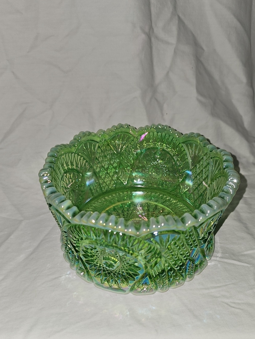 Mosser Green Carnival Glass Bowl